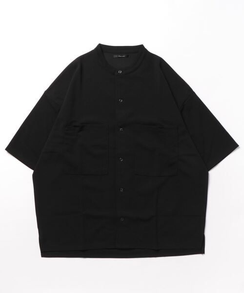 VIBGYOR(ヴィブジョー)の「【VIBGYOR BY AS】梨地BIG5分袖バンドカラーシャツ(BL)(Tシャツ/カットソー・メンズ・ブルー/グレイッシュベージュ/ブラック・LARGE/MEDIUM)」の2枚目の写真