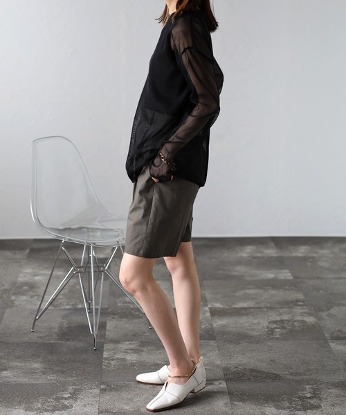 Bonjour Sagan(ボンジュールサガン)の「リネンタッチハーフパンツ(その他パンツ・レディース・ブラック/アイボリー/チャコールグレー・FREE)」の6枚目の写真