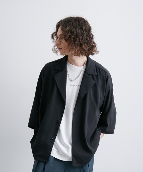 JUNRED(ジュンレッド)の「シングルラペルポンチョシャツ(シャツ/ブラウス・メンズ・ライトグレー/ブラック/ブラウン/グリーン系その他・S/M/L)」の2枚目の写真
