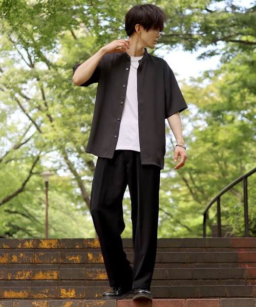 SITRY（シトリー）の「Polyester twill Drape Band Collar shirt