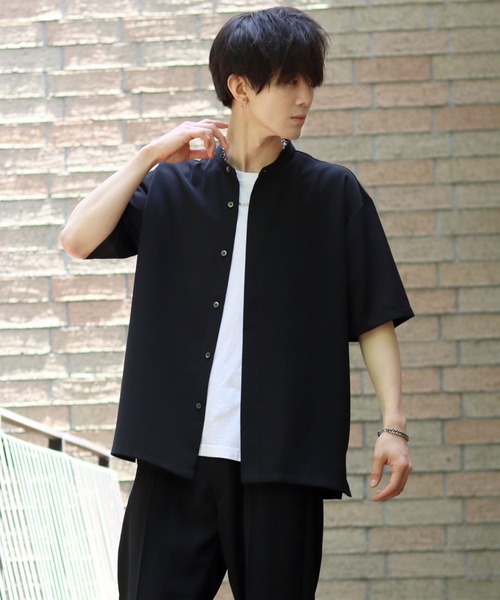SEBLINE x Drawer 別注 シャツ ストライプ バンドカラー 比翼