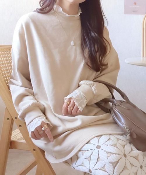 Ada.（エイダ）の「体型カバー ゆるっと オーバーなサイズ感 ベーシック スウェット（Tシャツ/カットソー・レディース・ブラウン/ベージュ/グレー/ブラック/カーキ・FREE）」の4枚目の写真