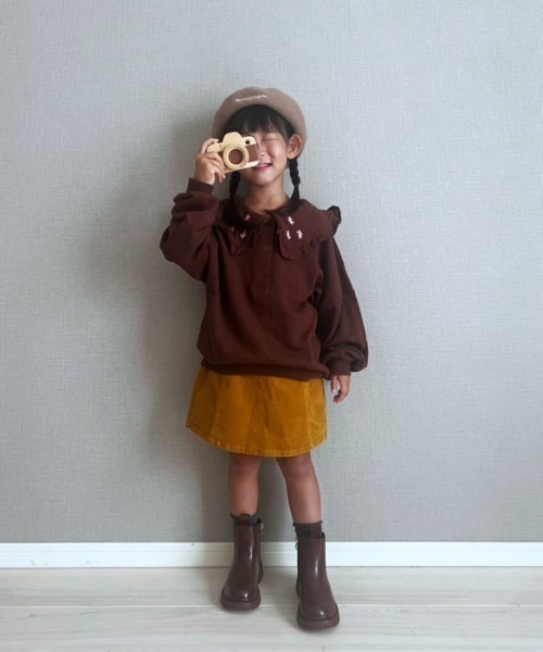 Moujonjon（ムージョンジョン）の「コーデュロイ３分丈スカート付パンツ（その他パンツ・キッズ・ブラウン/マスタード・130/110/120/100/90）」の4枚目の写真