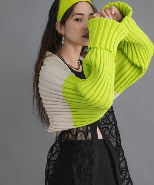 bohmal(ボマール)の「配色ダンボールニットボレロ(カーディガン/ボレロ・レディース・パープル/ライム/ブルー・FREE)」の1枚目の写真