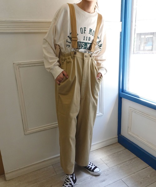 CORNERS（コーナーズ）の「ストレッチツイルハイウエストサロペット（サロペット/オーバーオール・レディース・ベージュ/ブラック/インディゴブルー/アイボリー・FREE）」の3枚目の写真