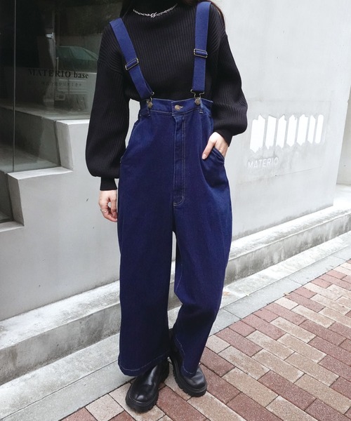 CORNERS（コーナーズ）の「ストレッチツイルハイウエストサロペット（サロペット/オーバーオール・レディース・ベージュ/ブラック/インディゴブルー/アイボリー・FREE）」の7枚目の写真