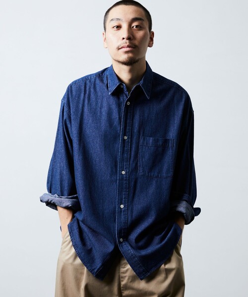FREAK'S STORE(フリークスストア)の「限定展開 Relax Fit リラックスフィット レギュラーカラー デニムシャツ(シャツ/ブラウス・メンズ・インディゴブルー/ダークインディゴブルー/ブラック系その他/ブラック・MEDIUM/LARGE/SMALL)」の13枚目の写真