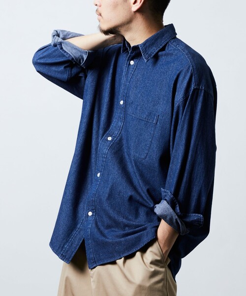 FREAK'S STORE(フリークスストア)の「限定展開 Relax Fit リラックスフィット レギュラーカラー デニムシャツ(シャツ/ブラウス・メンズ・インディゴブルー/ダークインディゴブルー/ブラック系その他/ブラック・MEDIUM/LARGE/SMALL)」の14枚目の写真