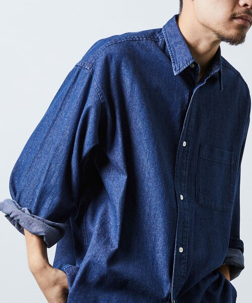 FREAK'S STORE(フリークスストア)の「限定展開 Relax Fit リラックスフィット レギュラーカラー デニムシャツ(シャツ/ブラウス・メンズ・インディゴブルー/ダークインディゴブルー/ブラック系その他/ブラック・MEDIUM/LARGE/SMALL)」の16枚目の写真