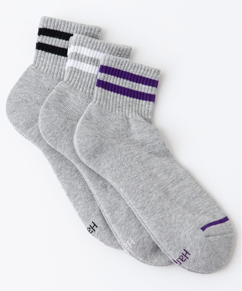 HANES（ヘインズ）の「【HANES/ヘインズ】3P　クォーターレングス　ラインソックス　抗菌防臭機能　ブランドロゴ　3足組（ソックス/靴下・メンズ・ブラック/ホワイト/グレー・MEDIUM）」の3枚目の写真