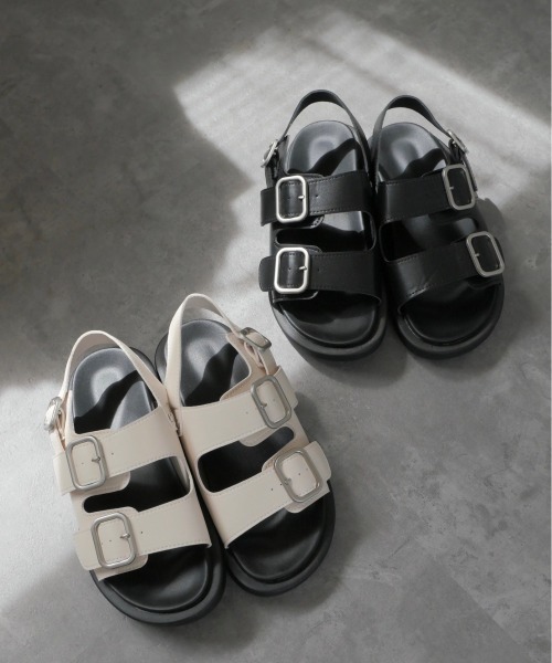Reurie'(レウリィ)の「ダブルベルトフラットサンダル / double belt flat sandal(サンダル・レディース・ブラック/アイボリー・23.0cm/24.0cm/23.5cm/24.5cm)」の1枚目の写真