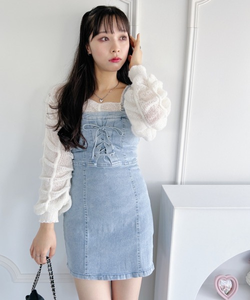 Loueme（ルエム）の「レースアップデニムミニキャミワンピース（ワンピース・レディース・ブラック/ブルー・FREE）」の4枚目の写真