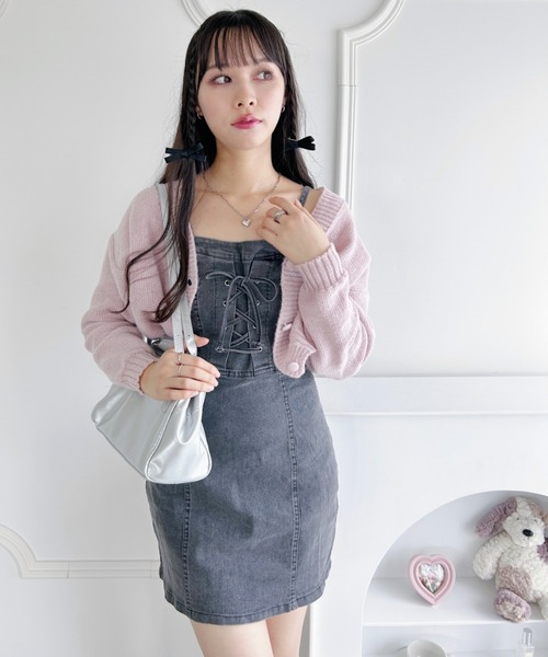 Loueme（ルエム）の「レースアップデニムミニキャミワンピース（ワンピース・レディース・ブラック/ブルー・FREE）」の9枚目の写真