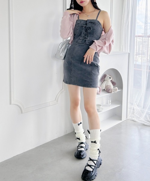 Loueme（ルエム）の「レースアップデニムミニキャミワンピース（ワンピース・レディース・ブラック/ブルー・FREE）」の12枚目の写真