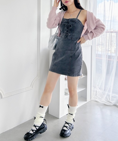 Loueme（ルエム）の「レースアップデニムミニキャミワンピース（ワンピース・レディース・ブラック/ブルー・FREE）」の13枚目の写真