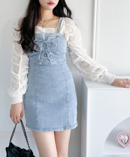 Loueme（ルエム）の「レースアップデニムミニキャミワンピース（ワンピース・レディース・ブラック/ブルー・FREE）」の21枚目の写真