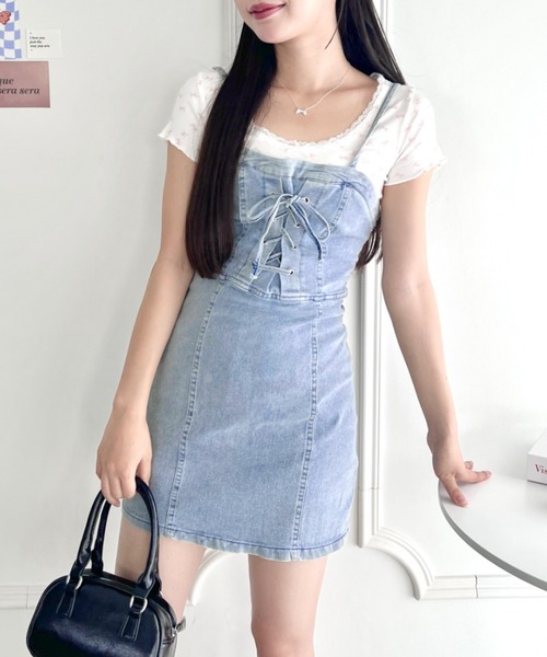 Loueme（ルエム）の「レースアップデニムミニキャミワンピース（ワンピース・レディース・ブラック/ブルー・FREE）」の19枚目の写真