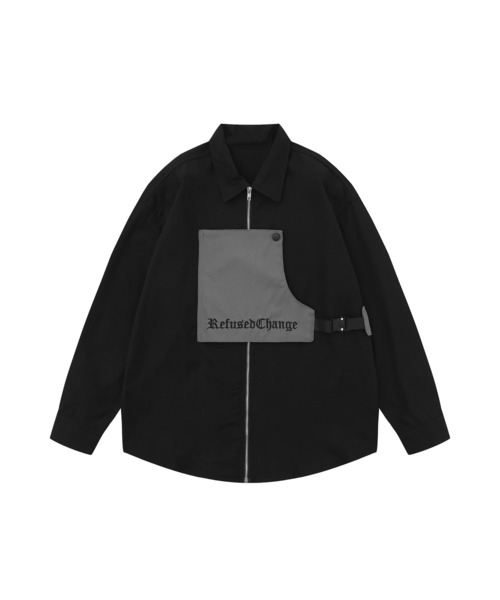 HOOK（フック）の「【HOOK】アシンメトリーワークテイスト長袖シャツ（シャツ/ブラウス・メンズ・ブルー/ブラック・XL/L/M）」の2枚目の写真