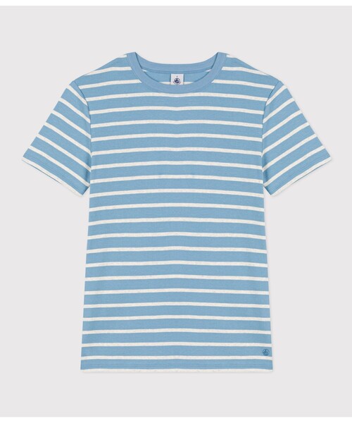 PETIT BATEAU(プチバトー)の「マリニエールクルーネック半袖Tシャツ(Tシャツ/カットソー・レディース・ライトブルー/ホワイト×ネイビー・XX-SMALL/X-SMALL/SMALL/MEDIUM/LARGE)」の1枚目の写真