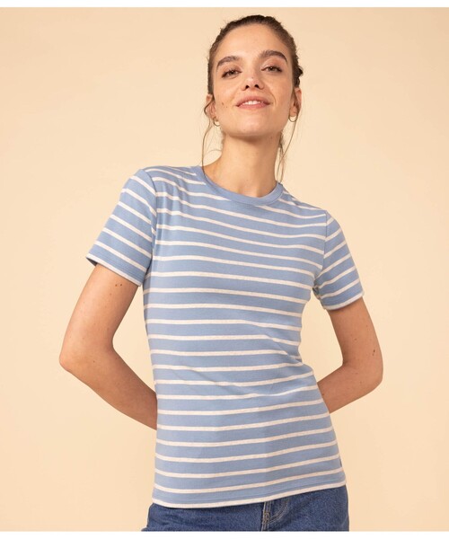 PETIT BATEAU(プチバトー)の「マリニエールクルーネック半袖Tシャツ(Tシャツ/カットソー・レディース・ライトブルー/ホワイト×ネイビー・XX-SMALL/X-SMALL/SMALL/MEDIUM/LARGE)」の5枚目の写真