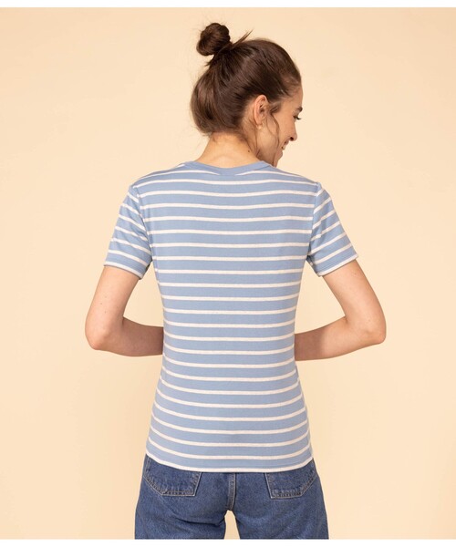 PETIT BATEAU(プチバトー)の「マリニエールクルーネック半袖Tシャツ(Tシャツ/カットソー・レディース・ライトブルー/ホワイト×ネイビー・XX-SMALL/X-SMALL/SMALL/MEDIUM/LARGE)」の6枚目の写真