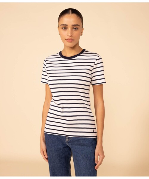 PETIT BATEAU(プチバトー)の「マリニエールクルーネック半袖Tシャツ(Tシャツ/カットソー・レディース・ライトブルー/ホワイト×ネイビー・XX-SMALL/X-SMALL/SMALL/MEDIUM/LARGE)」の10枚目の写真