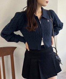 one after another NICE CLAUP | ダブルジップアップ/ワンポイント刺繍ニット(ニット/セーター)