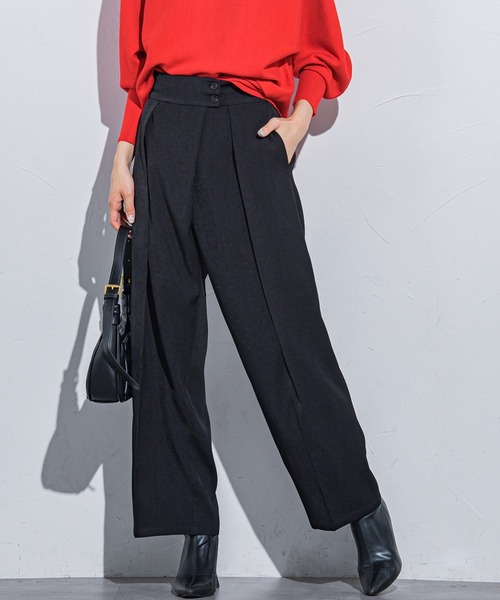 VICKY（ビッキー）の「【ボディラインを拾わない】楽々スラックスタックハイウエストパンツ《手洗い可能》（スラックス・レディース・ブラック/ベージュ/グレー・M）」の2枚目の写真