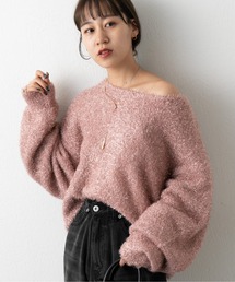 WEB・一部店舗限定 / クロップドボリュームスリーブシャギーラメニット