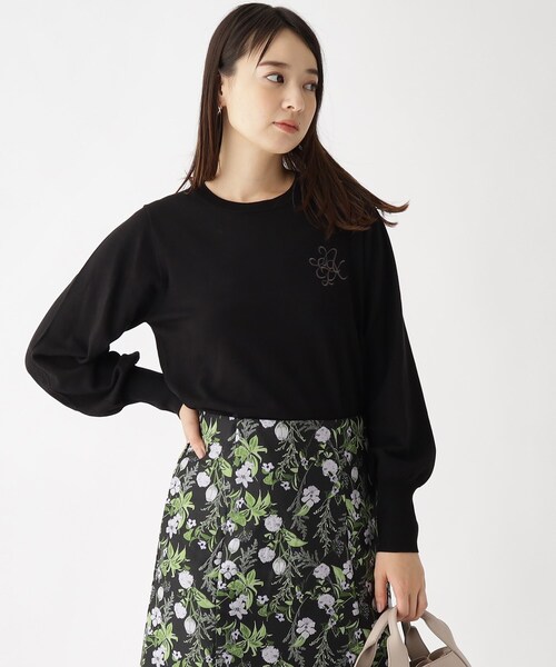 index(インデックス)の「◆エンブレム刺繍 コンパクトデザインニット【洗濯機洗い可】(ニット/セーター・レディース・ブラック/ライトグレー/オフホワイト・40/36/38/42)」の3枚目の写真