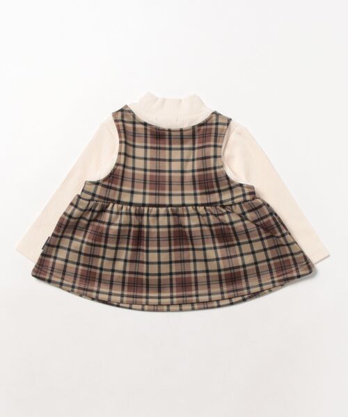 Moujonjon（ムージョンジョン）の「チェックレイヤード風チュニックトレーナー（スウェット・キッズ・ベージュ/オフホワイト・120/130/80/90/140/100/110）」の3枚目の写真