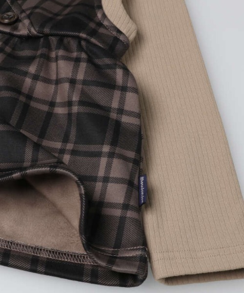 Moujonjon（ムージョンジョン）の「チェックレイヤード風チュニックトレーナー（スウェット・キッズ・ベージュ/オフホワイト・120/130/80/90/140/100/110）」の6枚目の写真