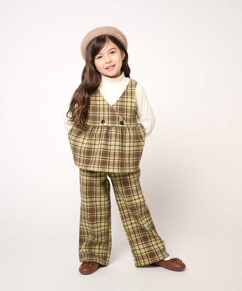 Moujonjon（ムージョンジョン）の「チェックレイヤード風チュニックトレーナー（スウェット・キッズ・ベージュ/オフホワイト・120/130/80/90/140/100/110）」の9枚目の写真