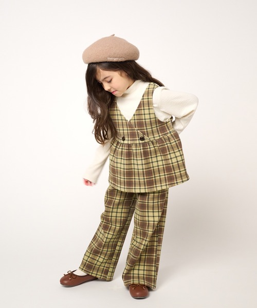 Moujonjon（ムージョンジョン）の「チェックレイヤード風チュニックトレーナー（スウェット・キッズ・ベージュ/オフホワイト・120/130/80/90/140/100/110）」の10枚目の写真