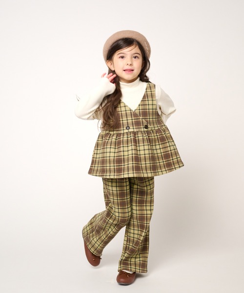 Moujonjon（ムージョンジョン）の「チェックレイヤード風チュニックトレーナー（スウェット・キッズ・ベージュ/オフホワイト・120/130/80/90/140/100/110）」の12枚目の写真