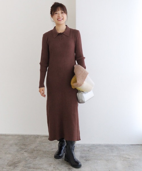 セール】襟付きリブニットワンピース（ワンピース）｜Pierrot（ピエロ