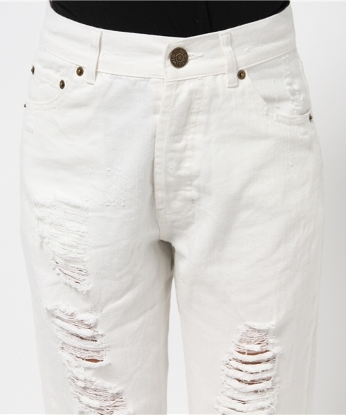 mystic（ミスティック）の「ダメージデニムテーパード（デニムパンツ・レディース・ホワイト/ブルー・2/1）」の6枚目の写真