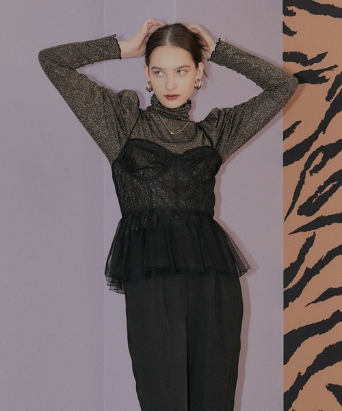 ELLEgirl（エルガール）の「チュールペプラムビスチェ【ELLEgirl/エル ガール】（キャミソール・レディース・アイボリー/ライム/ブラック・FREE）」の22枚目の写真