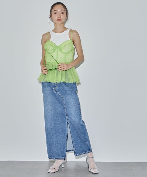 ELLEgirl（エルガール）の「チュールペプラムビスチェ【ELLEgirl/エル ガール】（キャミソール・レディース・アイボリー/ライム/ブラック・FREE）」の17枚目の写真