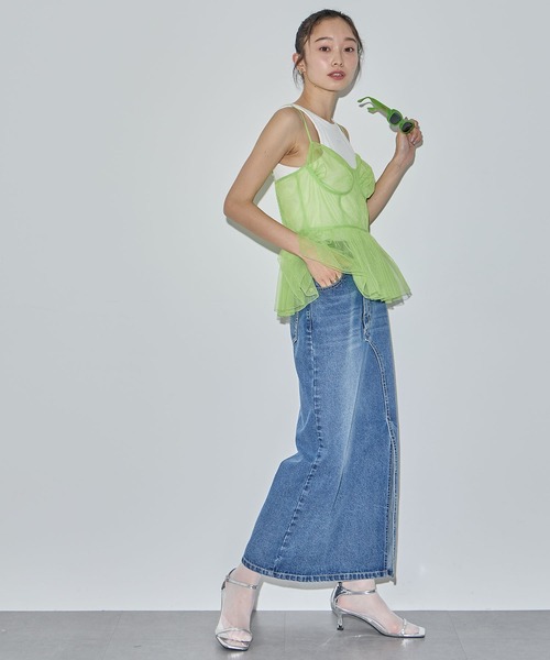 ELLEgirl（エルガール）の「チュールペプラムビスチェ【ELLEgirl/エル ガール】（キャミソール・レディース・アイボリー/ライム/ブラック・FREE）」の18枚目の写真