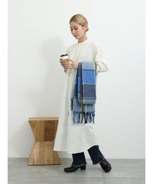 Samansa Mos2 blue（サマンサモスモスブルー）の「起毛ビエラアソートシャツワンピース（ワンピース・レディース・チャコールグレー/オフホワイト/ブルー・F）」の6枚目の写真