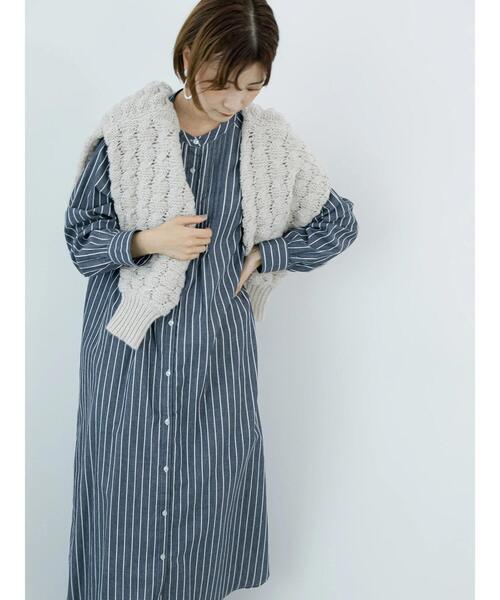 Samansa Mos2 blue（サマンサモスモスブルー）の「起毛ビエラアソートシャツワンピース（ワンピース・レディース・チャコールグレー/オフホワイト/ブルー・F）」の15枚目の写真