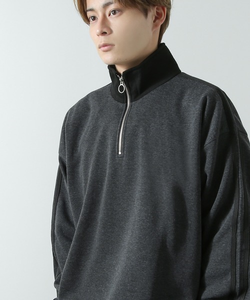 ニュージーランド オールブラックス ハーフジップ トレーナー セール】裏起毛 2本ラインハーフジップ トレーナー（スウェット