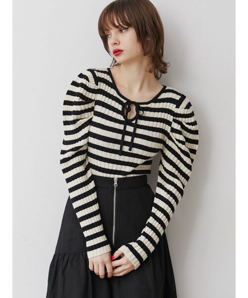 jouetie(ジュエティ)の「フロントリボンニット(ニット/セーター・レディース・ブラック/ピンク/アイボリー・MEDIUM)」の7枚目の写真