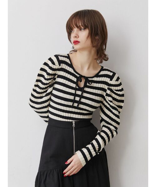 jouetie(ジュエティ)の「フロントリボンニット(ニット/セーター・レディース・ブラック/ピンク/アイボリー・MEDIUM)」の8枚目の写真