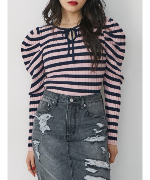 jouetie(ジュエティ)の「フロントリボンニット(ニット/セーター・レディース・ブラック/ピンク/アイボリー・MEDIUM)」の3枚目の写真