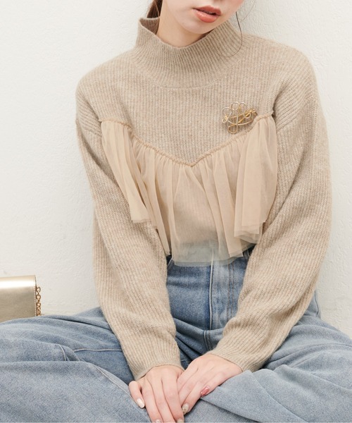 natural couture(ナチュラルクチュール)の「フリルチュールデザインニット(ニット/セーター・レディース・ベージュ/チャコールグレー/ブルー/アイボリー・FREE)」の4枚目の写真
