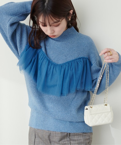 natural couture(ナチュラルクチュール)の「フリルチュールデザインニット(ニット/セーター・レディース・ベージュ/チャコールグレー/ブルー/アイボリー・FREE)」の2枚目の写真