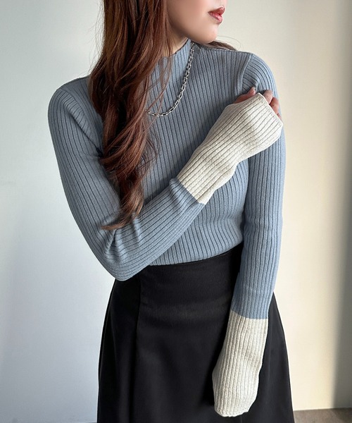 セール】フィンガーホール付き袖ラメ配色リブニット【ZOZOTOWN限定