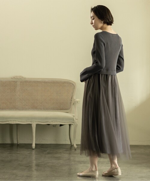 OPAQUE.CLIP(オペークドットクリップ)の「◆≪美人百花掲載≫ ニット×チュールドッキングワンピース【洗濯機洗い可】(ワンピース・レディース・ブラック/チャコールグレー/ナチュラル/ネイビー・36/38/40/42)」の10枚目の写真